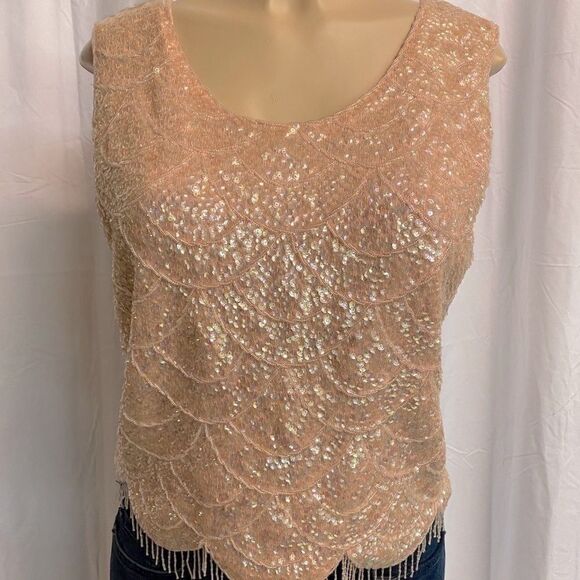 Vintage wool sequenced tank top size M C30 - Picture 3 of 9